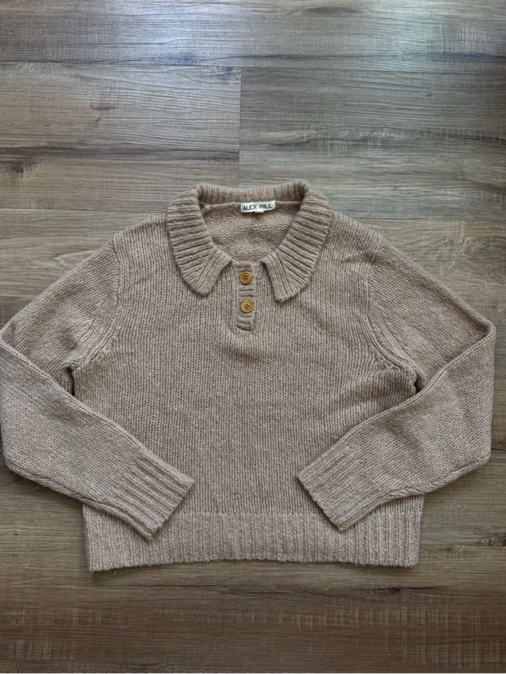 Alex Mill Wool & Cashmere Frank Henley Sweater Tan Cropped Collared Knit Size S - Picture 4 of 6